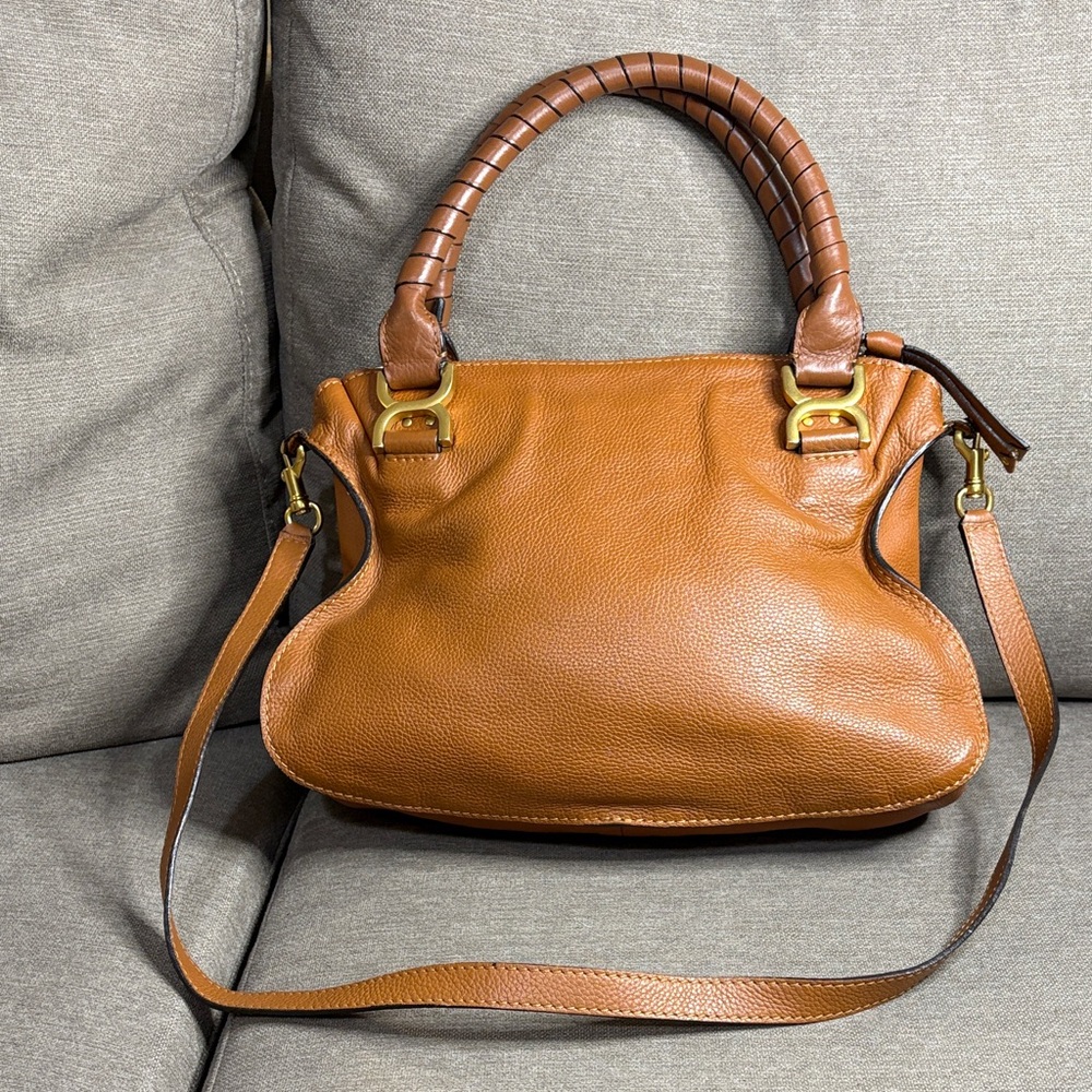 Chloe Marcie Medium Leather Satchel Crossbody Bag w/ Detachable Strap Authentic - Picture 3 of 10